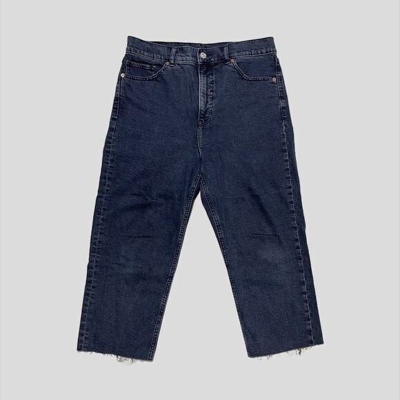 Express Mom Jean Size 8 Black Washed Stretch Cropped Raw Hem Denim - Picture 3 of 14